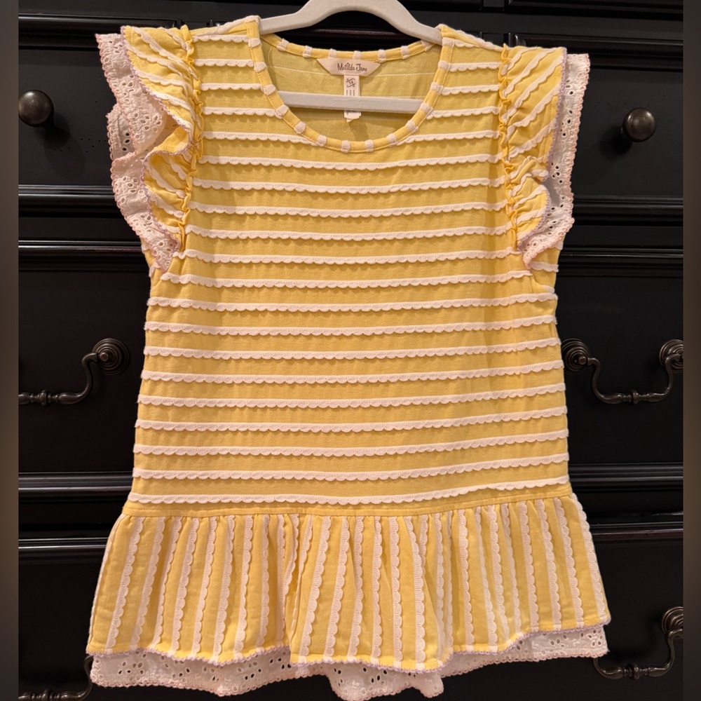 Matilda Jane girls Sz 14 yellow knit tank top with ruffle trim